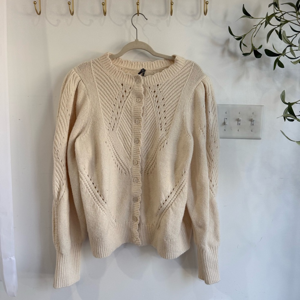 Anthropologie Pointelle Scalloped Cardigan Sweater - Picture 2 of 6